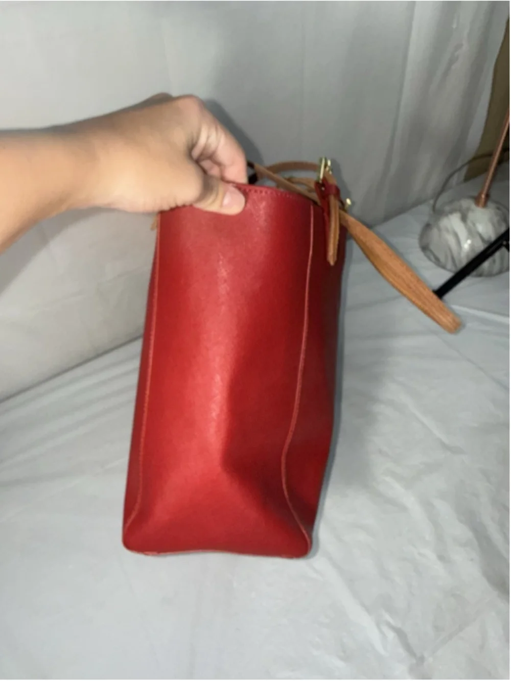 Tory Burch Buckle Large Red Saffiano Leather Laptop Tote Bag Purse new